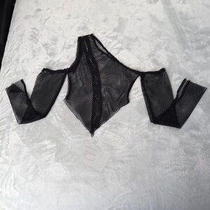 SHEIN Black Mesh Cold Shoulder Crop Top